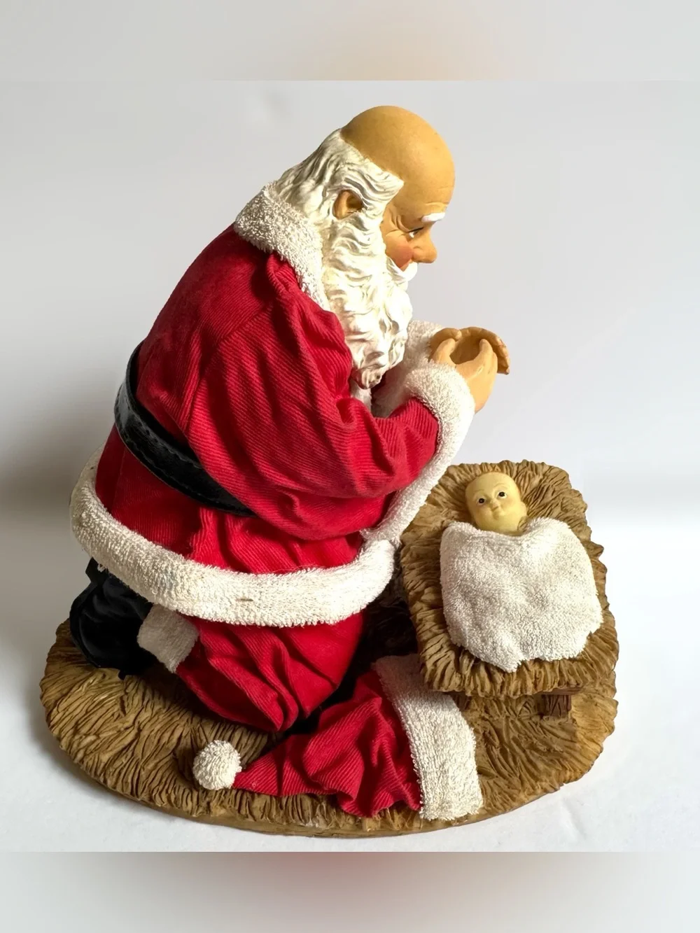 Vintage Kneeling Santa Baby Jesus Nativity Figure Christmas Decor Paper Mache